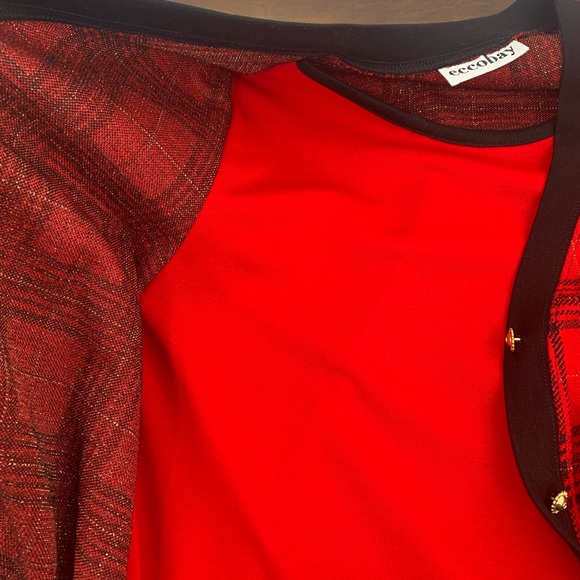 Vintage Preppy 80s/90s Red Black Gold Two in One Sweater Large - Picture 10 of 13